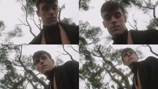 森林里的男模特高清在线视频素材下载
