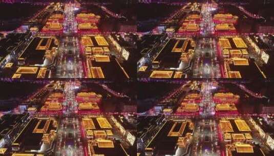 西安地标大唐不夜城文化旅游街夜景古建筑高清在线视频素材下载