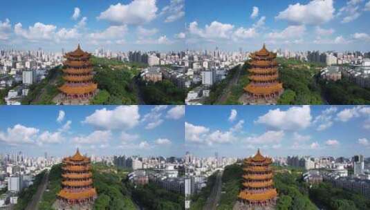 航拍武汉5A级旅游景区地标古建筑黄鹤楼高清在线视频素材下载