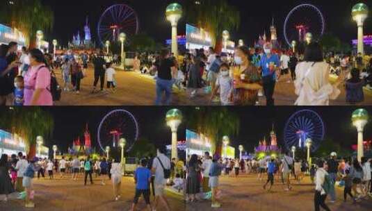 北京石景山游乐园夜景人群游客高清在线视频素材下载