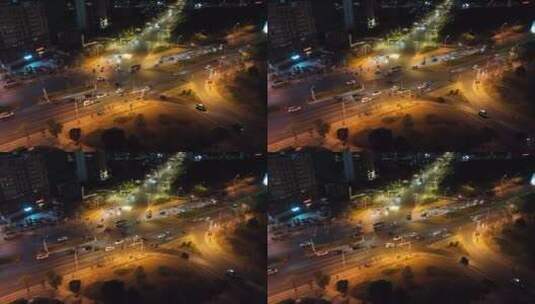 江西省九江市荷花垄交通路口夜景的悬停航拍高清在线视频素材下载