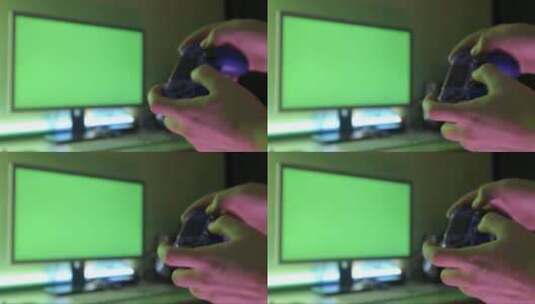 年轻人在电视前的游戏机上玩电子游戏的特写高清在线视频素材下载