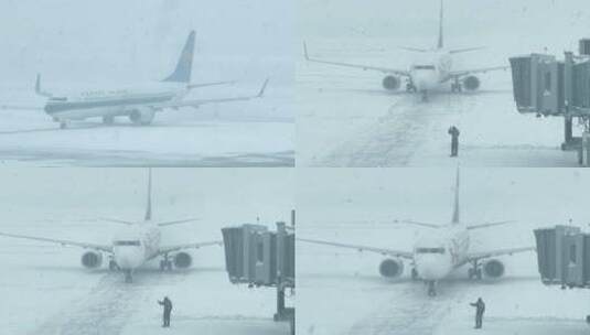 飞机 机场下雪高清在线视频素材下载