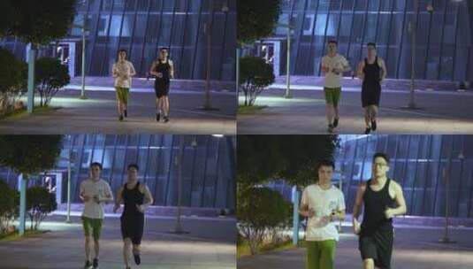 夜跑的男孩男人市民跑步健身高清在线视频素材下载