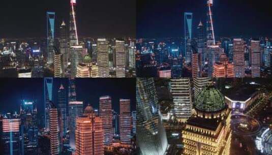 上海三件套夜景航拍高清在线视频素材下载