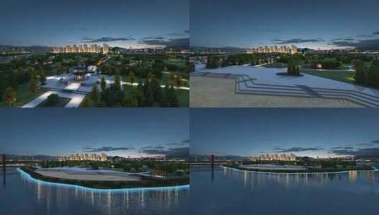 江心岛地产建筑夜景动画素材高清在线视频素材下载