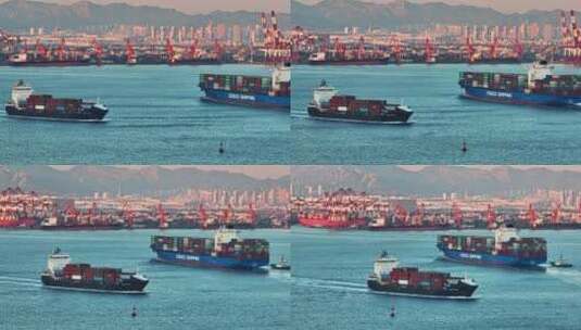 山东青岛海洋货轮船运城市海滨高清在线视频素材下载