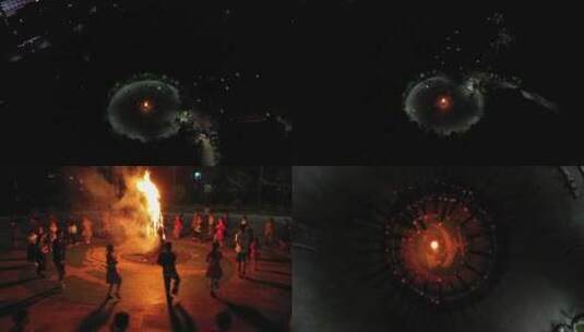少数民族村民游客篝火晚会跳舞打跳2高清在线视频素材下载