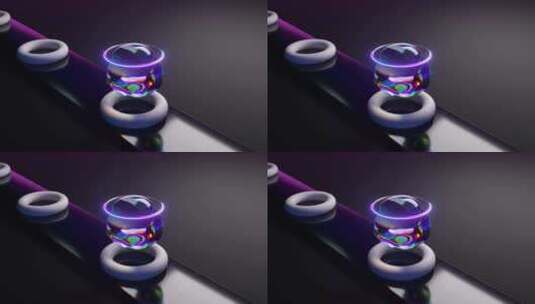 一个发光的光环盘旋在一个彩虹色的球体上方高清在线视频素材下载