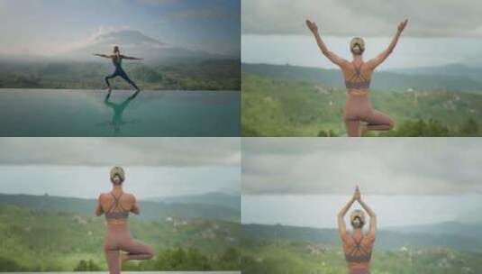 在山顶上做瑜伽姿势的女人高清在线视频素材下载