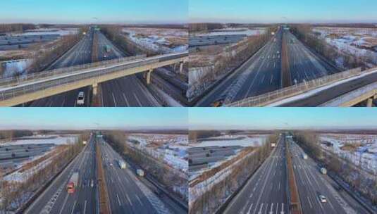 东北冬天高速道路高清在线视频素材下载