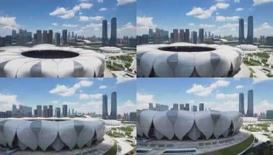 杭州奥体中心特写航拍高清在线视频素材下载