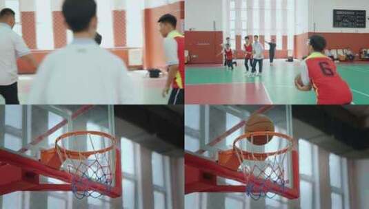 学生打篮球投篮高清在线视频素材下载