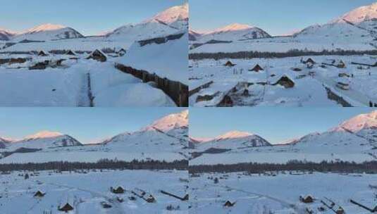 新疆冬季旅游 禾木冬天 村庄 禾木雪景高清在线视频素材下载