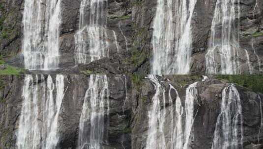 挪威的劳克兰斯福森瀑布。航拍，爬上瀑布的高清在线视频素材下载