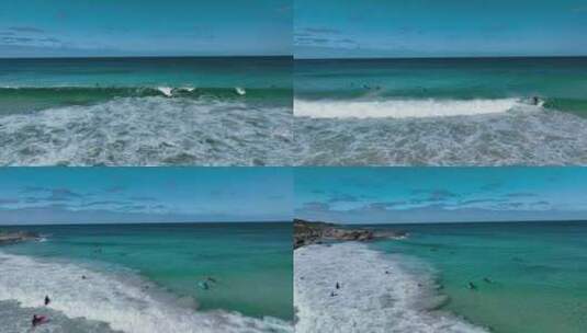西澳大利亚玛格丽特河红门海滩冲浪者的鸟瞰高清在线视频素材下载