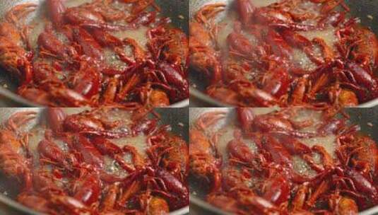 油炸小龙虾麻辣小龙虾制作过程高清在线视频素材下载