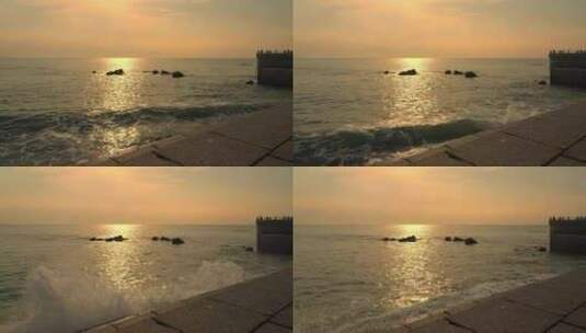 青岛海滨海浪冲击海岸浪花飞溅高清在线视频素材下载