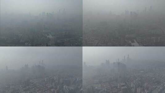 航拍-雾霾下的城市高清在线视频素材下载