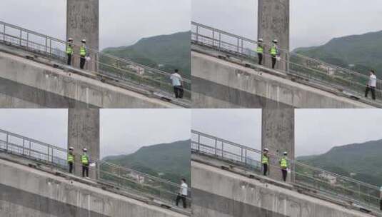 天峨龙滩特大桥工人检修航拍高清在线视频素材下载