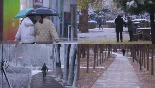 冬季雪天行人行走 冬天下雪城市街拍街景高清在线视频素材下载