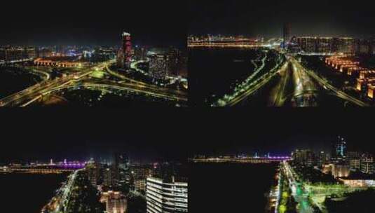 江西南昌夜景交通航拍高清在线视频素材下载