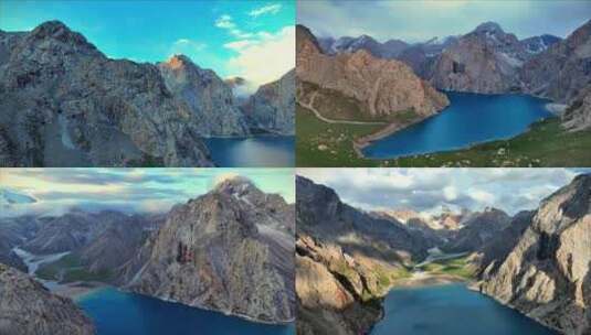 新疆南疆乌孙古道天堂湖日出航拍合集高清在线视频素材下载