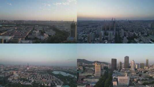 航拍山东济南城市建设济南清晨风光高清在线视频素材下载