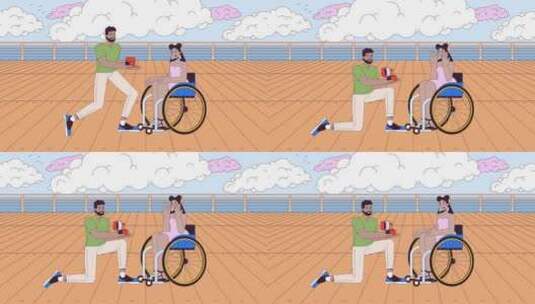 黑人男子向轮椅女人求婚线卡通动画高清在线视频素材下载