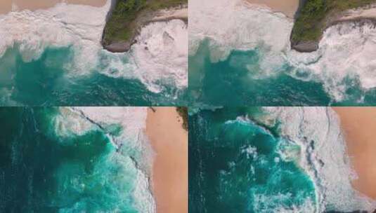 巴厘岛佩妮达海浪浪花沙滩礁石航拍高清在线视频素材下载