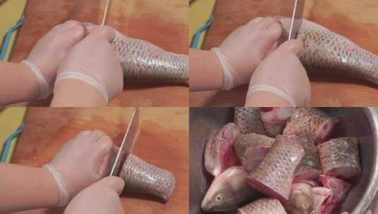 草鱼切段切鱼肉鱼块高清在线视频素材下载