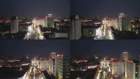 航拍河南漯河商业街夜景漯河交通路高清在线视频素材下载