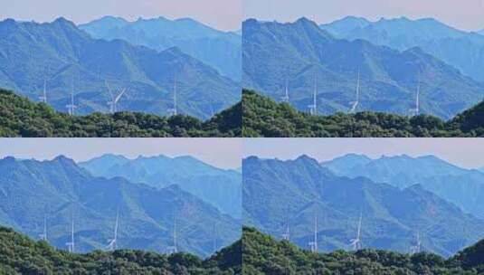 夏季绿色高山蓝天白云与风力发电机组高清在线视频素材下载