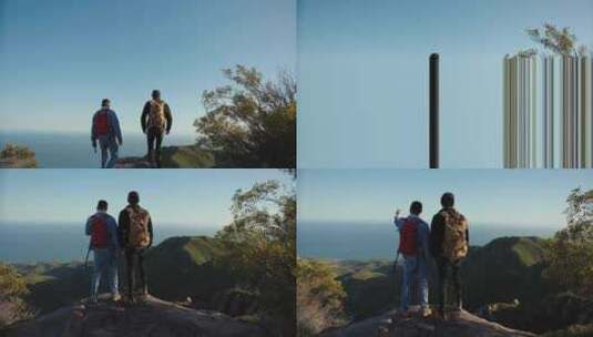 两个人从悬崖边的天线上看风景高清在线视频素材下载