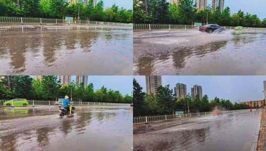 慢镜头/大雨中的城市道路交通高清在线视频素材下载