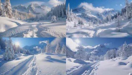 日出雪山山峰山脉云海唯美雪景风景风光ai高清在线视频素材下载