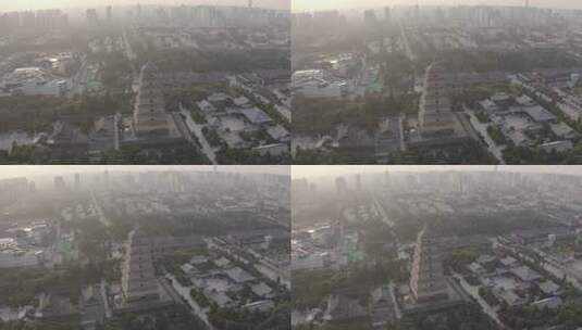 航拍视角下的西安大雁塔全景高清在线视频素材下载