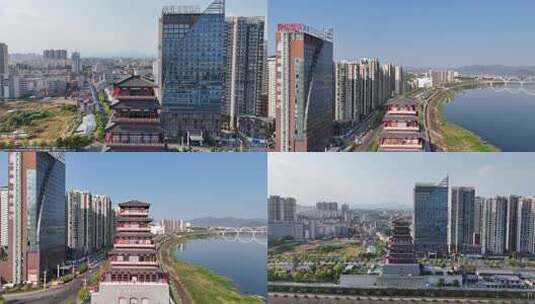 陕西安康美术馆安康西城阁航拍合集高清在线视频素材下载