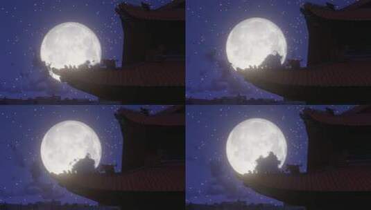 夜晚从紫禁城角楼升起的月亮的时差高清在线视频素材下载