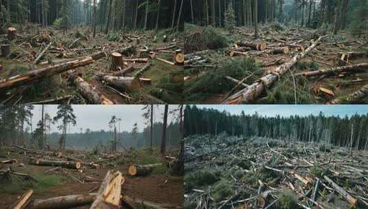 森林砍伐高密度区域伐倒乱砍乱伐高清在线视频素材下载