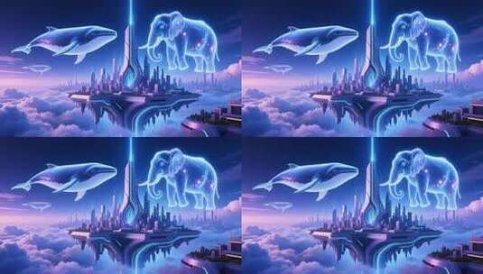 虚拟鲸鱼概念地产高端光影云端城市高清在线视频素材下载