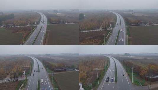 航拍乡村公路与田野风光高清在线视频素材下载