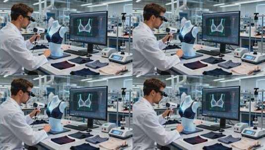 工程师使用虚拟现实技术设计内衣高清在线视频素材下载