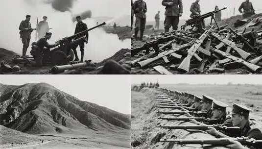 黑白战争电影士兵战壕行动场景高清在线视频素材下载