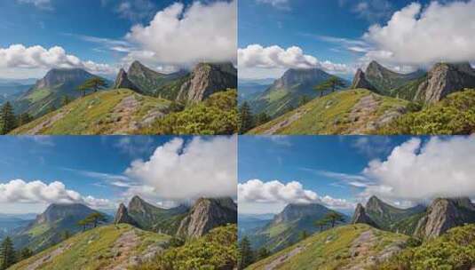 山间草地与云雾环绕的山峰高清在线视频素材下载