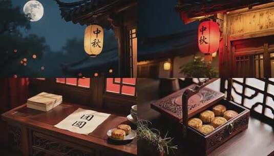中秋月亮木盒内摆放的广式月饼高清在线视频素材下载