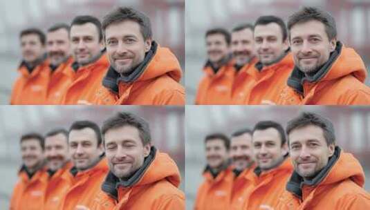 团队员工身穿工装面带微笑展望未来高清在线视频素材下载