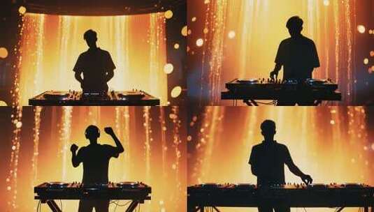 酒吧DJ打碟剪影画面高清在线视频素材下载