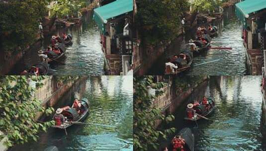 绍兴江南水乡乌篷船游览升格高清在线视频素材下载