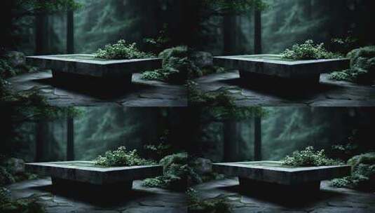 禅意石桌静置于幽静森林之中高清在线视频素材下载